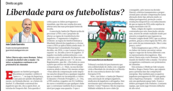 Artigo de João Caiado Guerreiro no jornal A Bola sobre o caso de Lassana Diarra